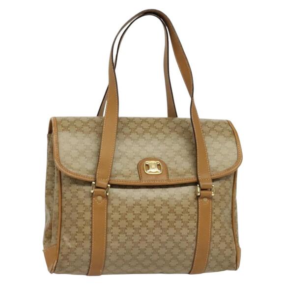 CELINE Macadam Canvas Hand Bag Pvc Beige Gold - Picture 1 of 13